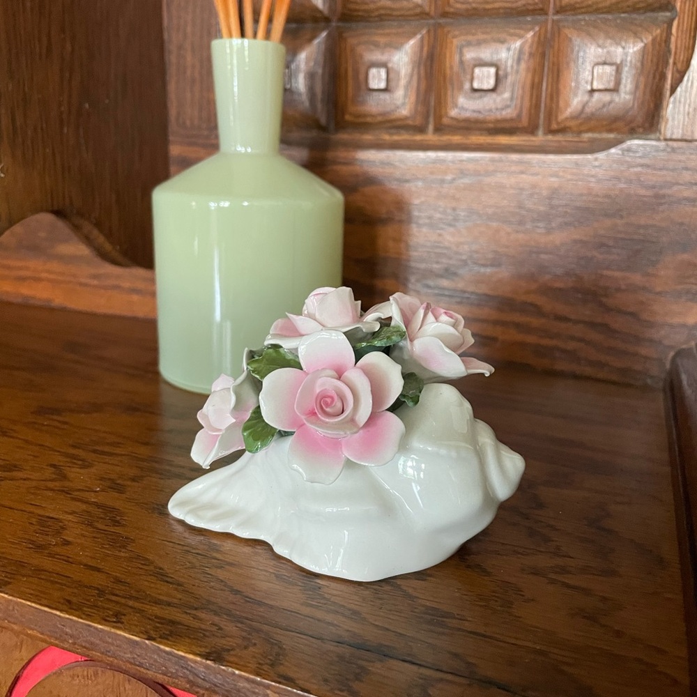 Aynsley May Pink Rose Shell Figurine Vintage